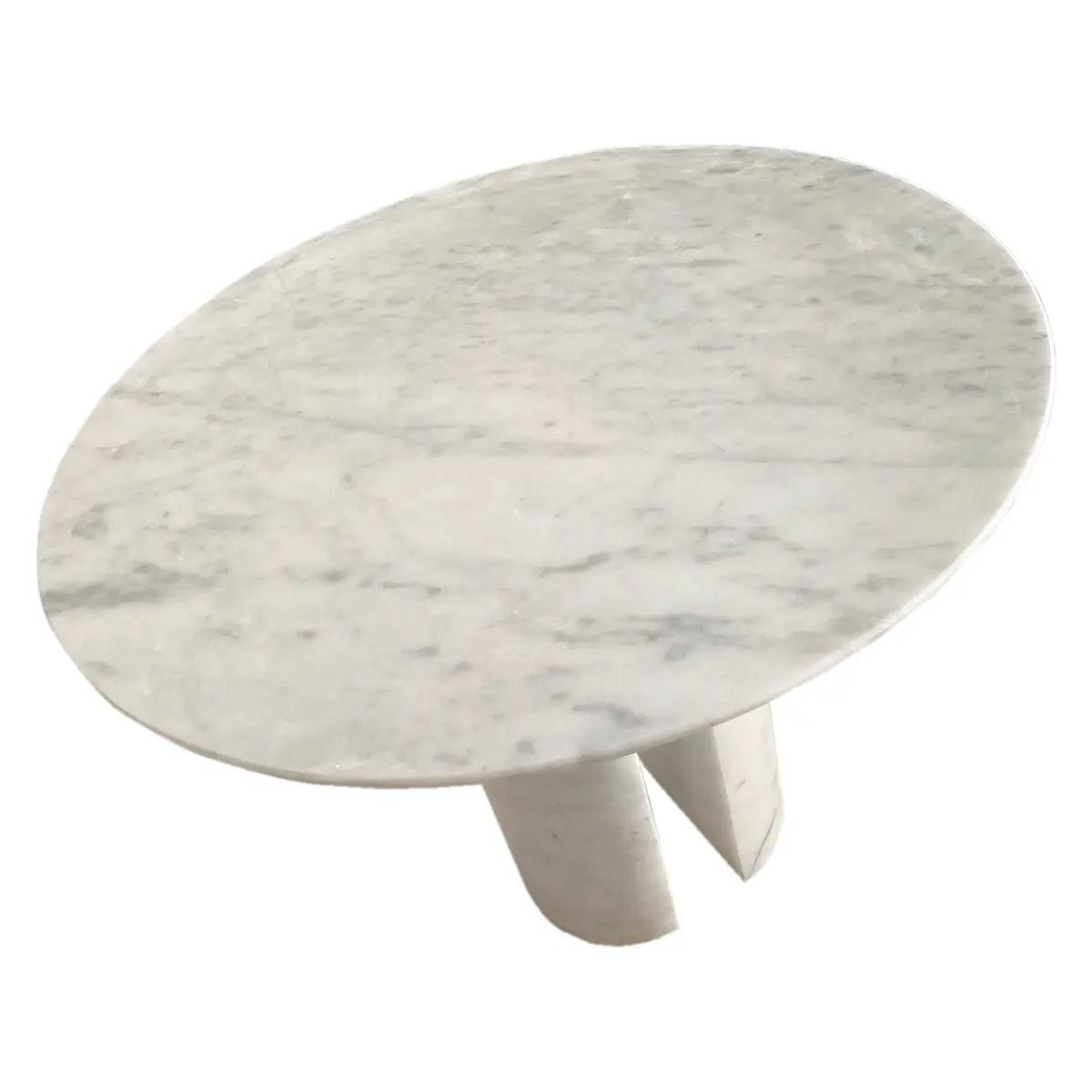 Villohome Carrara white marble end table with polished oval top and curved marble legs