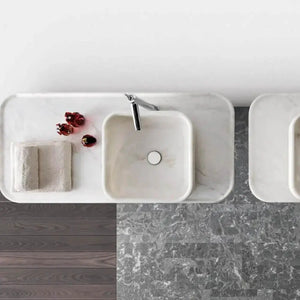 Carrara white marble square above-counter bathroom sinks by Villohome, polished finish (2)