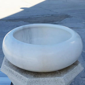 Carrara White Marble bathroom sink vessel by Villohome; polished round bowl, 15.5 in diameter.