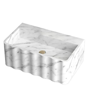 Carrara White Marble wall-mount bathroom sink with fluted front