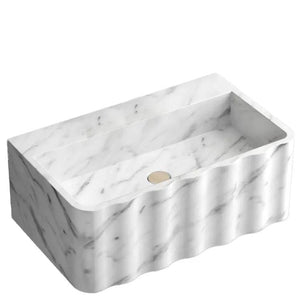 Carrara white marble wall-mount bathroom sink with fluted front