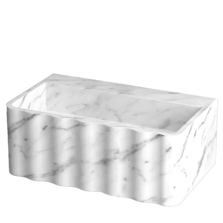 Villohome Carrara White Marble wall-mount bathroom sink with fluted front