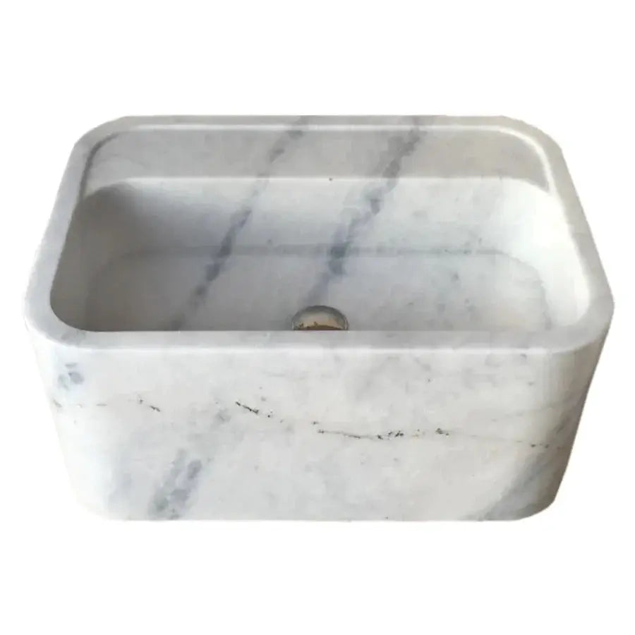 Carrara White Marble rectangular wall-mount bathroom sink by Villohome, 24 in L x 16 in W