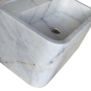 Carrara white marble rectangular wall-mount bathroom sink, 16x24x12 inches.