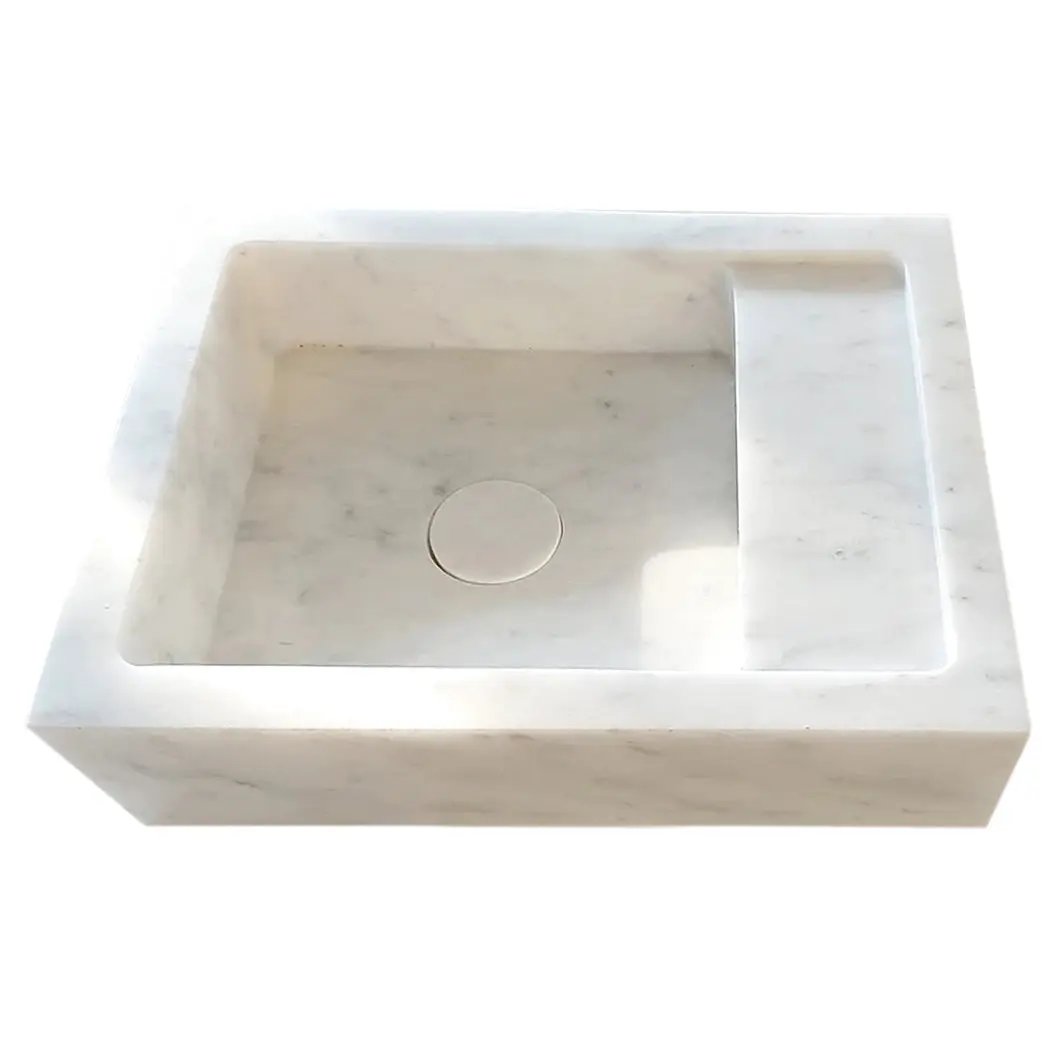 Carrara White Marble Wall-mount Bathroom Sink by Villohome