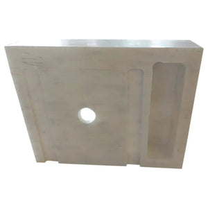 Carrara White Marble wall-mount bathroom sink; white stone with round drain hole and side cutouts.