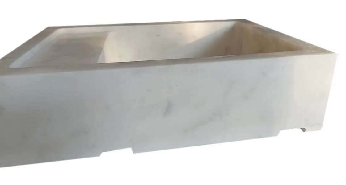 Carrara White Marble Wall-mount Bathroom Sink, rectangular stone basin