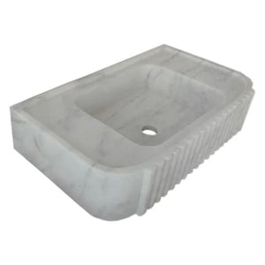 Villohome Carrara white marble wall-mount bathroom vanity sink with fluted sides, 16W x 28L x 6H