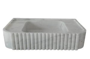 Carrara white marble wall-mount bathroom vanity sink with fluted sides by Villohome