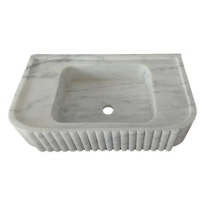 Villohome Carrara white marble wall-mount bathroom vanity sink with fluted front.