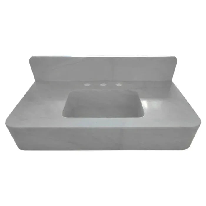 Carrara white marble wall-mount bathroom sink with backsplash, 18W x 36L x 6H, Villohome