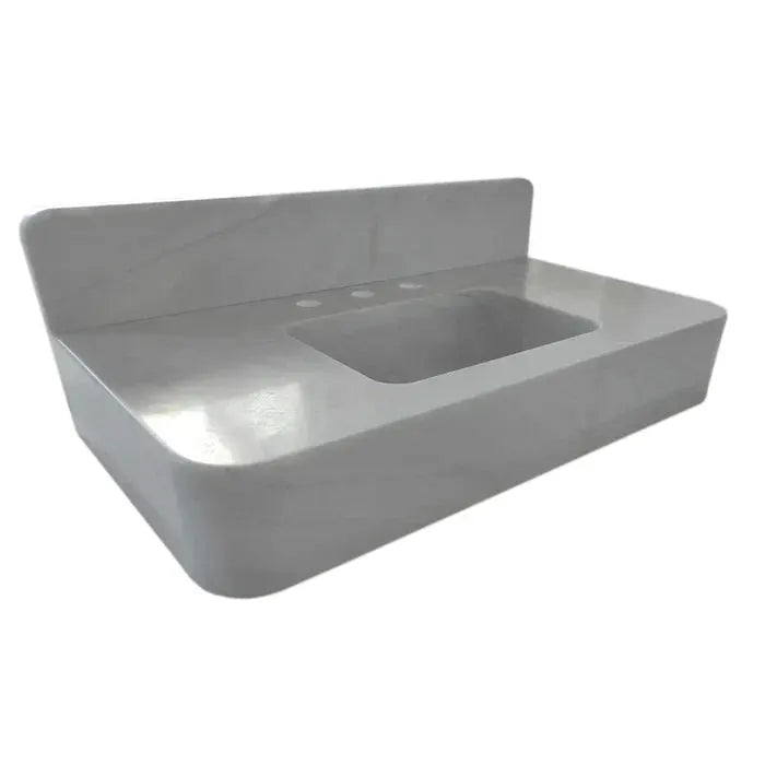 Carrara White Marble Wall-mount Bathroom Sink with Backsplash by Villohome; 18x36 inches