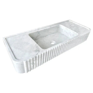 Carrara White Marble wall-mount vanity sink by Villohome; fluted exterior, 40in long x 16in wide