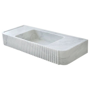 Villohome Carrara White Marble wall-mount vanity sink with fluted front, 16x40 inches