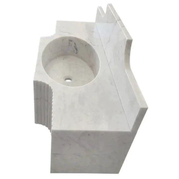 Carrara White Marble wall-mount bathroom sink by Villohome with 10-inch backsplash, 18W x 48L x 10H