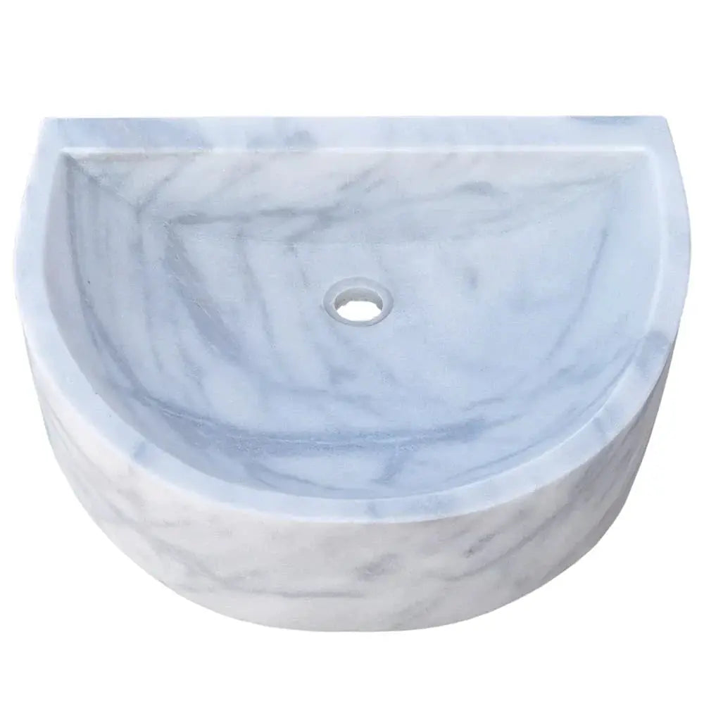 Villohome wall-mount bathroom sink in Carrara White Marble with gray veining, 24x20x6 in.