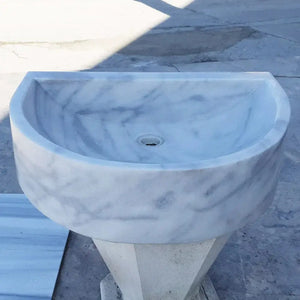Bathroom sink by Villohome, Carrara white marble wall-mount curved basin, 24W x 20L x 6H natural stone