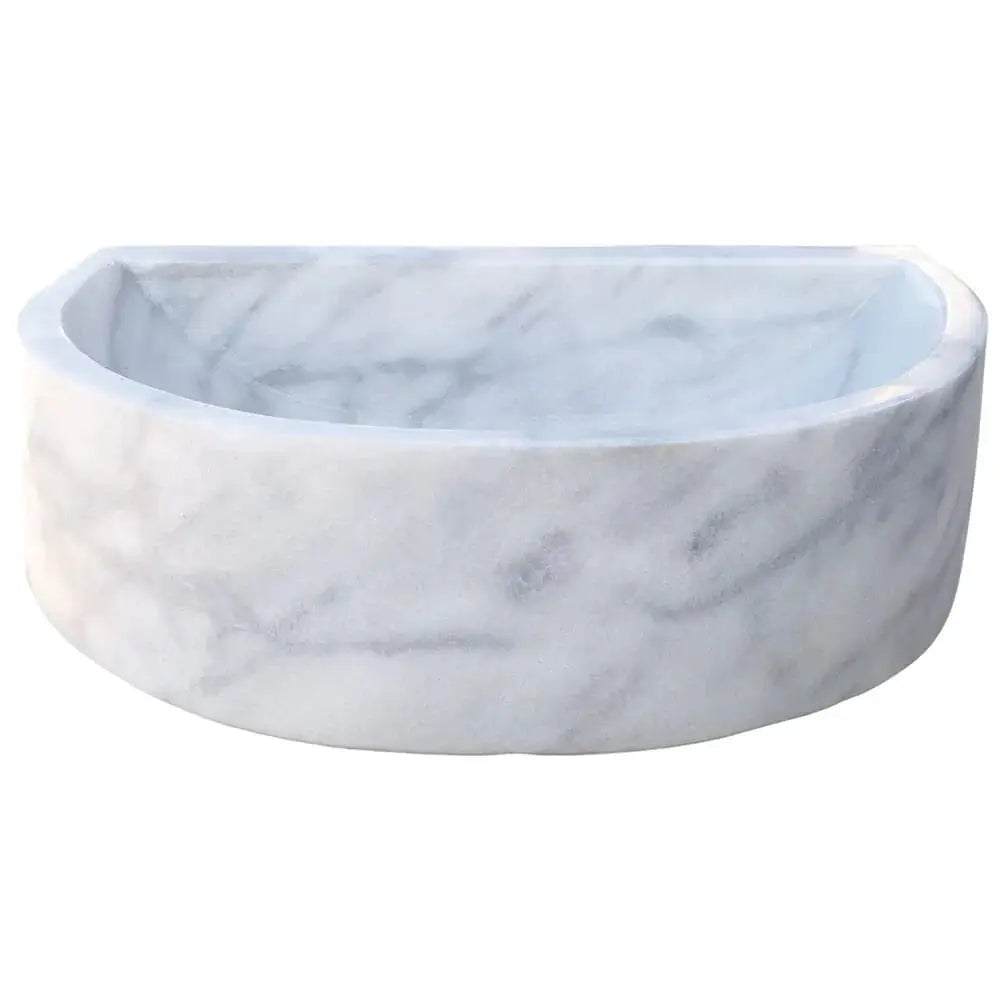 Villohome Carrara white marble wall-mount bathroom sink with curved oval bowl, 24W x 20L x 6H in