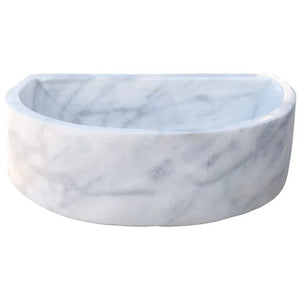 Villohome Carrara white marble wall-mount bathroom sink with curved oval bowl, 24W x 20L x 6H in