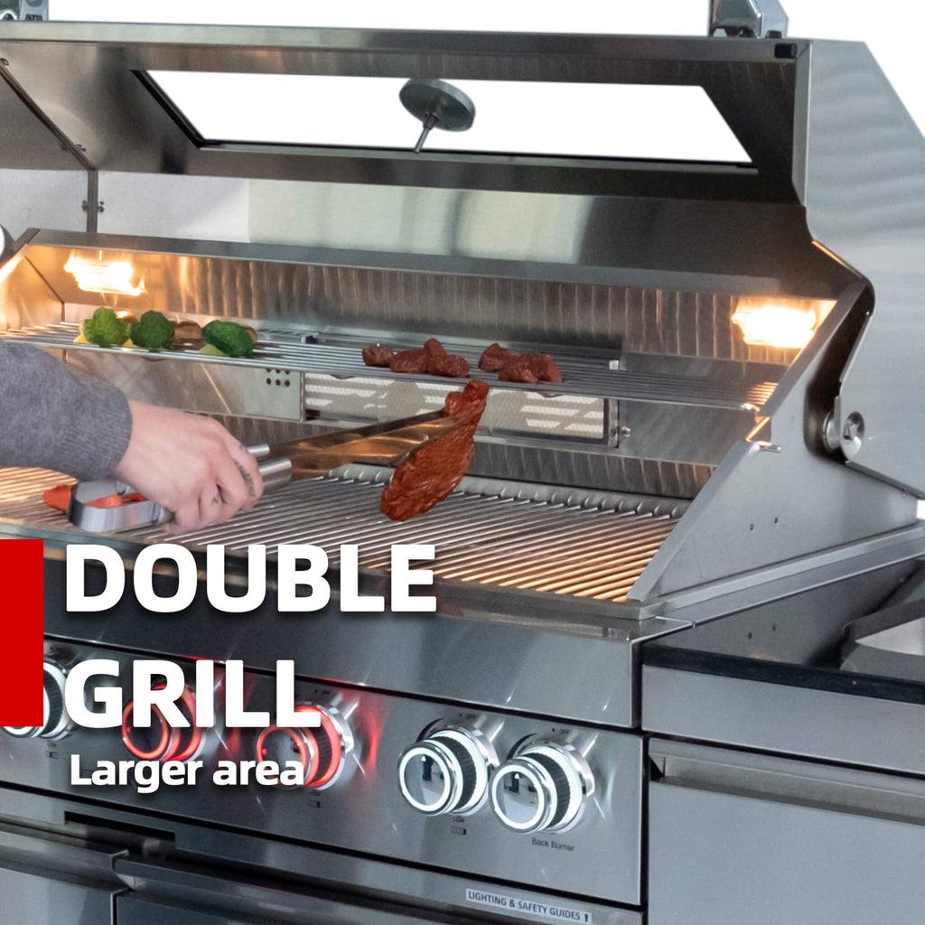 Castelle Flame Granite Outdoor BBQ Kitchen Island With 43-Inch 6-Burner Gas Grill, Rotisserie Kit, Cabinets, And Sink (SAK73518)