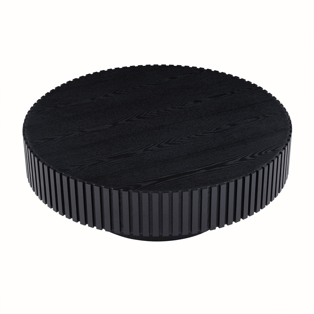 BLACK MDF coffee table 39.37inch Modern Handcraft Drum Coffee Table Round Wood Coffee Table for Living Room, Apartment