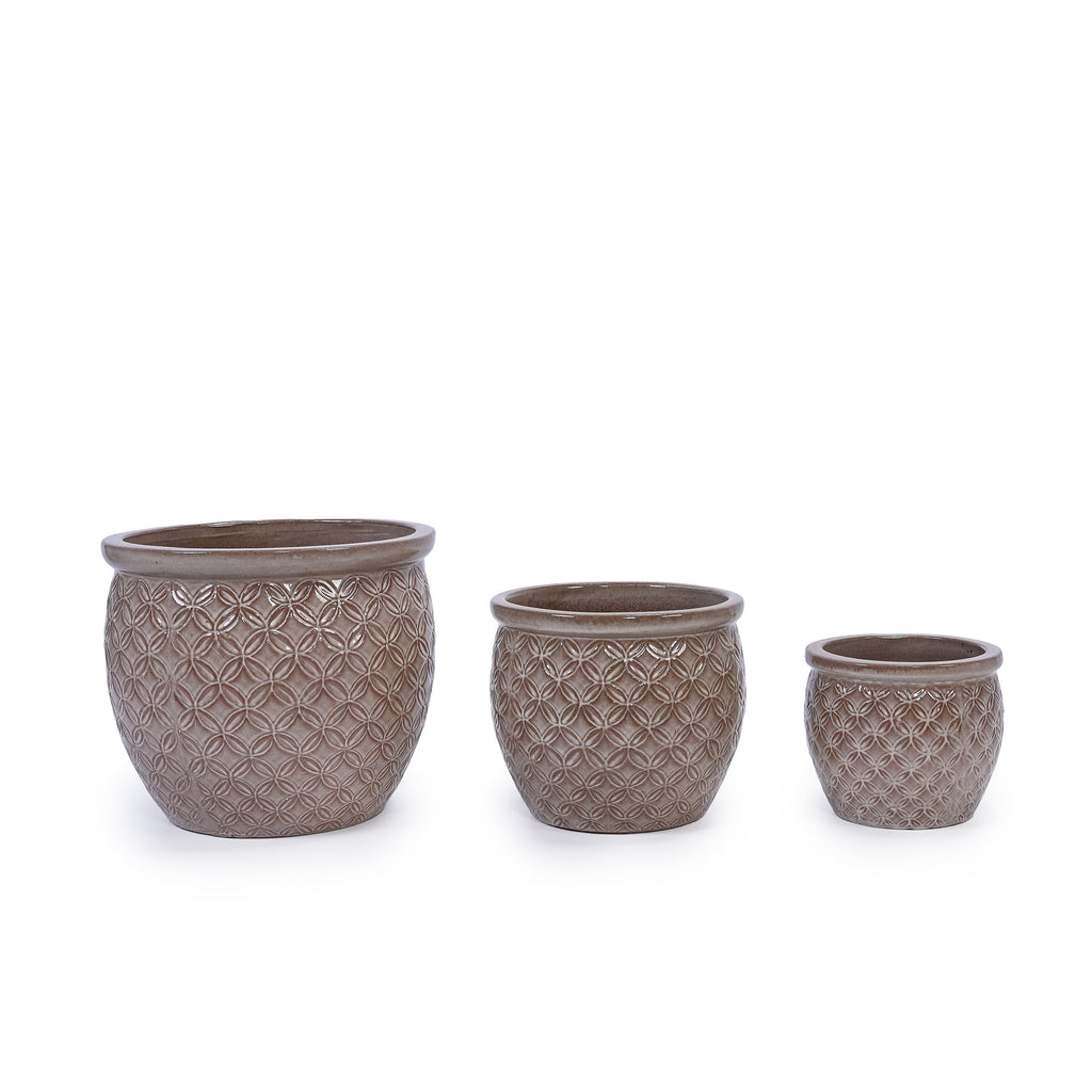 3 Pieces Ceramic Flowerpot, Modern Planter for Patio, Garden or Windowsills - Antique Yellow