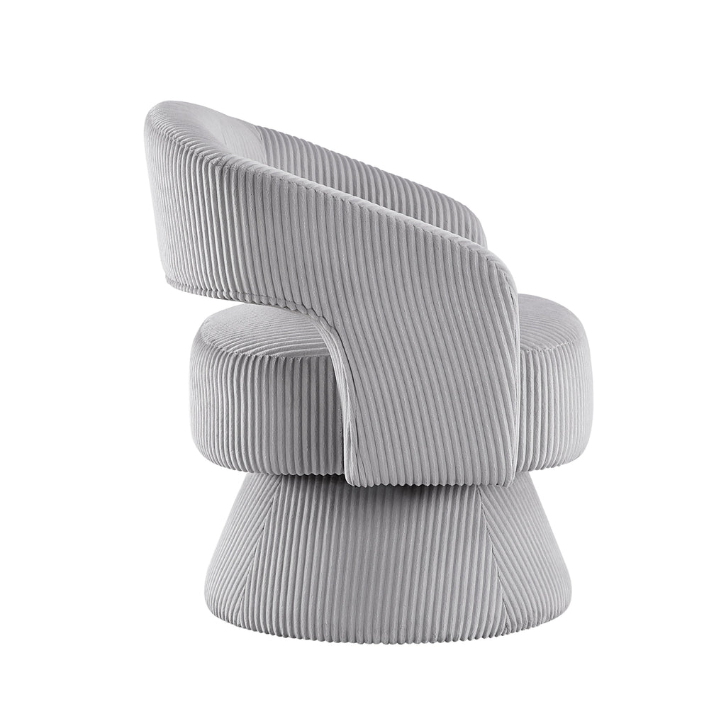 Modern Luxurious Swivel Accent Chair Gray Soft Corduroy Upholstery Plush Seating Solid Wood Stylish Home Furniture 1pc