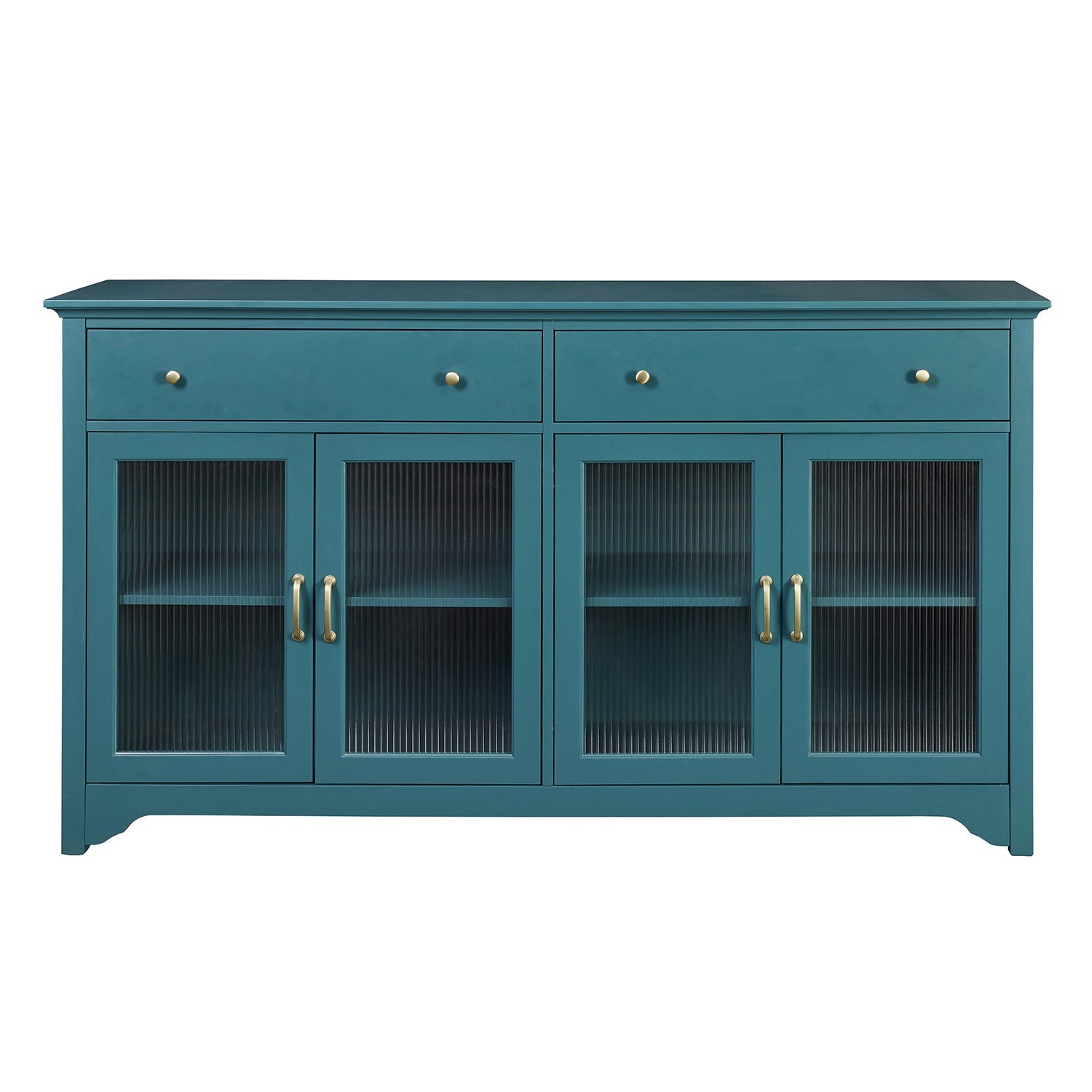 65' TV Console, Storage Buffet Cabinet, Sideboard with Glass Door and Adjustable Shelves, Console Table, Teal Blue