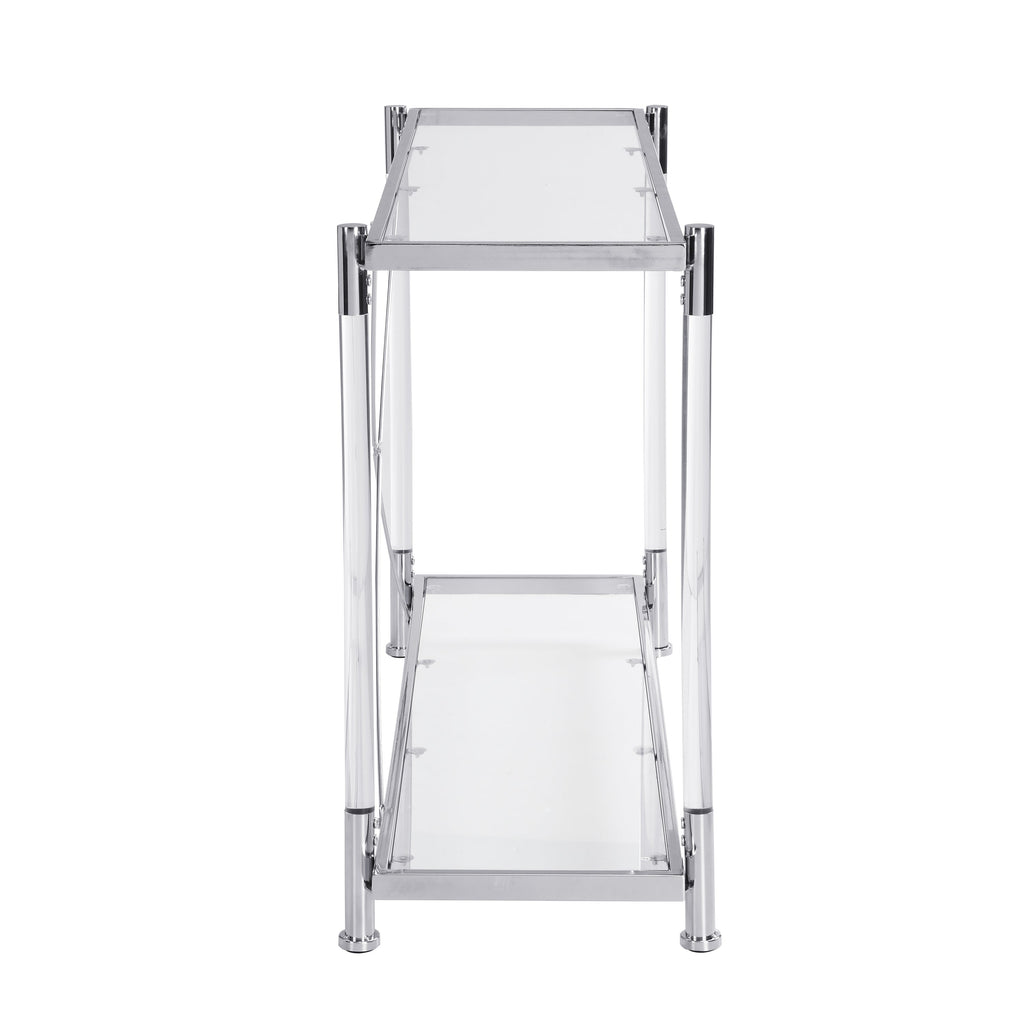 43.31'' Chrome Glass Sofa Table, Acrylic Side Table, Console Table for Living Room& Bedroom