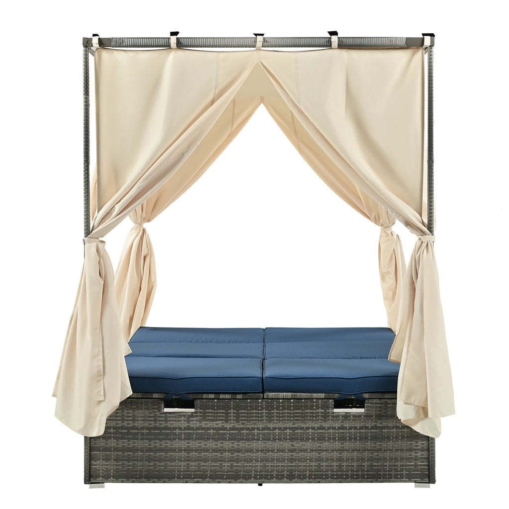 U_Style Adjustable Sun Bed With Curtain,High Comfort,With 3 Colors