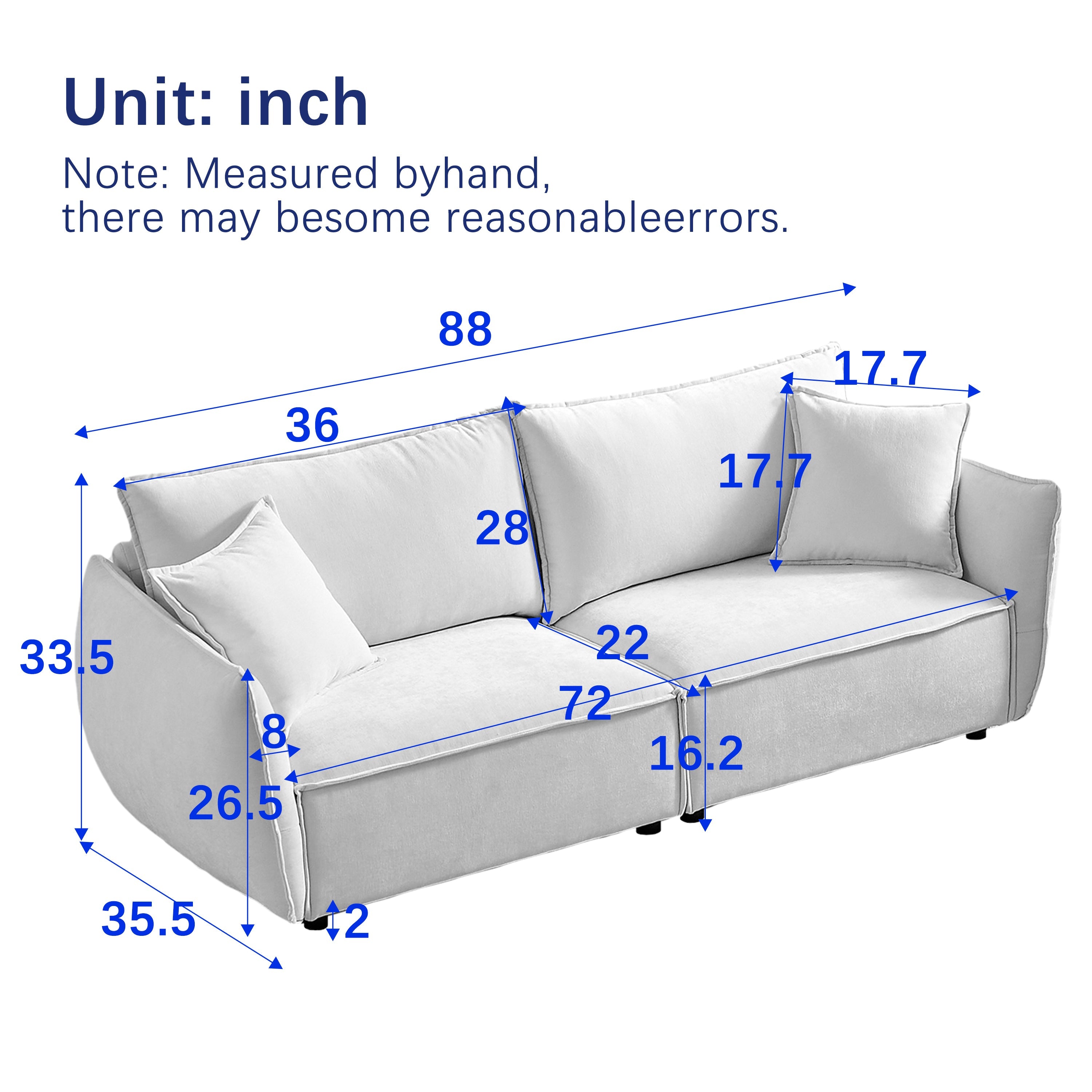 3-Seater + 3-Seater Combo Sofa Modern Living Room Sofa, Linen Fabric Sofa, Wooden Frame with 4 Pillows, Apartment Sofa Furniture