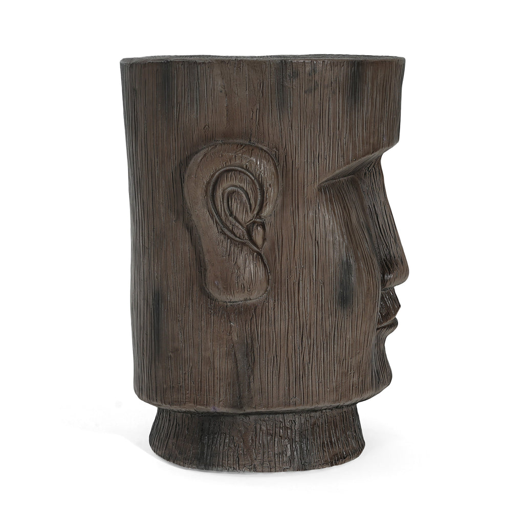 Outdoor Side Table,Easter Island Moai Statue Pedestal End Table Stool,For Home Patio Deck Sunroom Garden Balcony Yard Lawn,Light Grey Color
