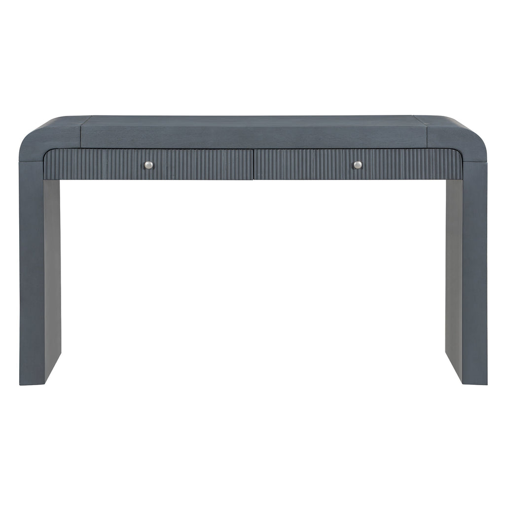TREXM Rustic Console Table with Fluted Drawer Front, Entryway Table with Curved Corners & Thick Legs, Sturdy Sofa Table for Hallway & Living Room (Dark Navy)