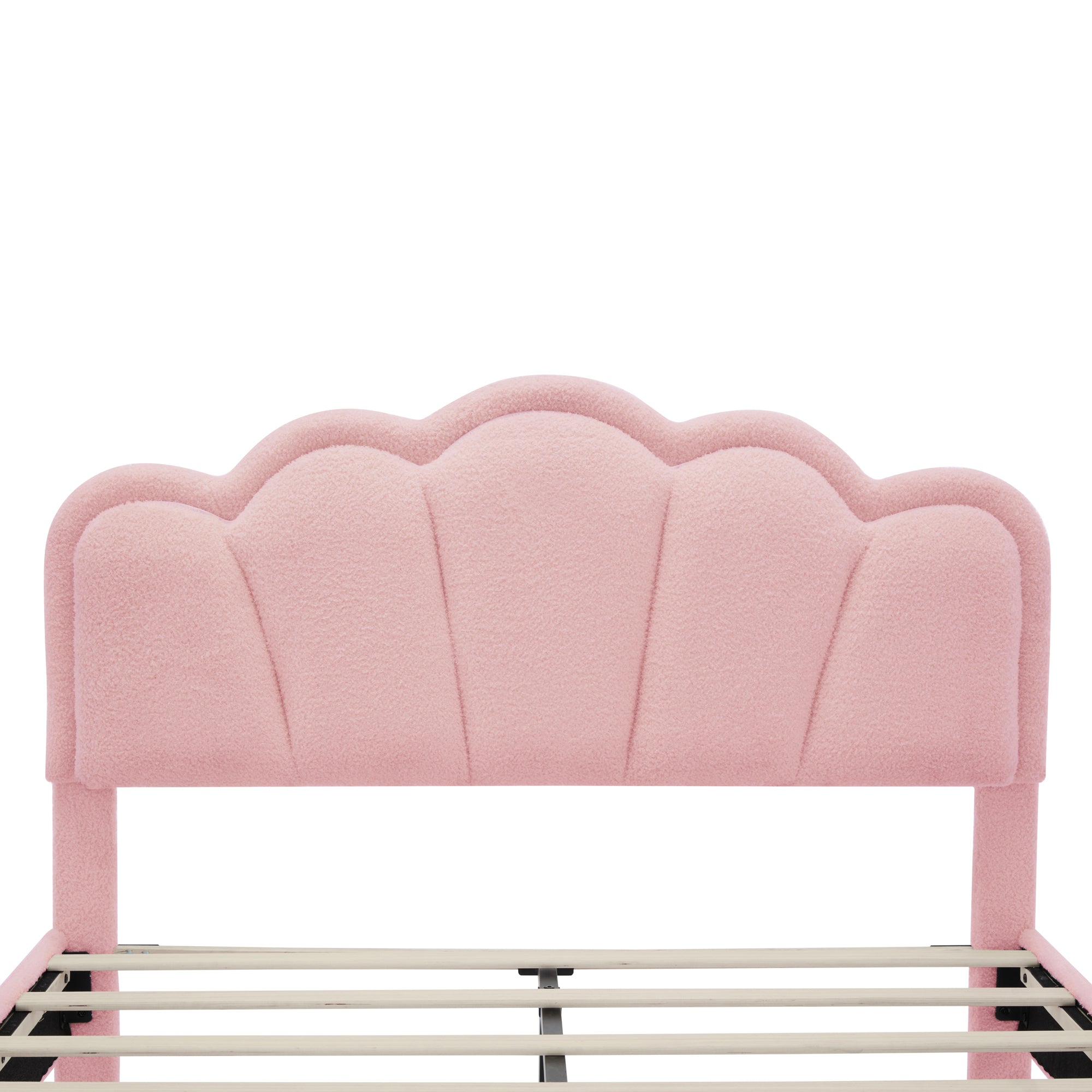 2-Pieces Bedroom Sets Full Size Flower-Shaped Upholstered LED Platform Bed with Storage Ottoman-Sherpa Fabric, Pink