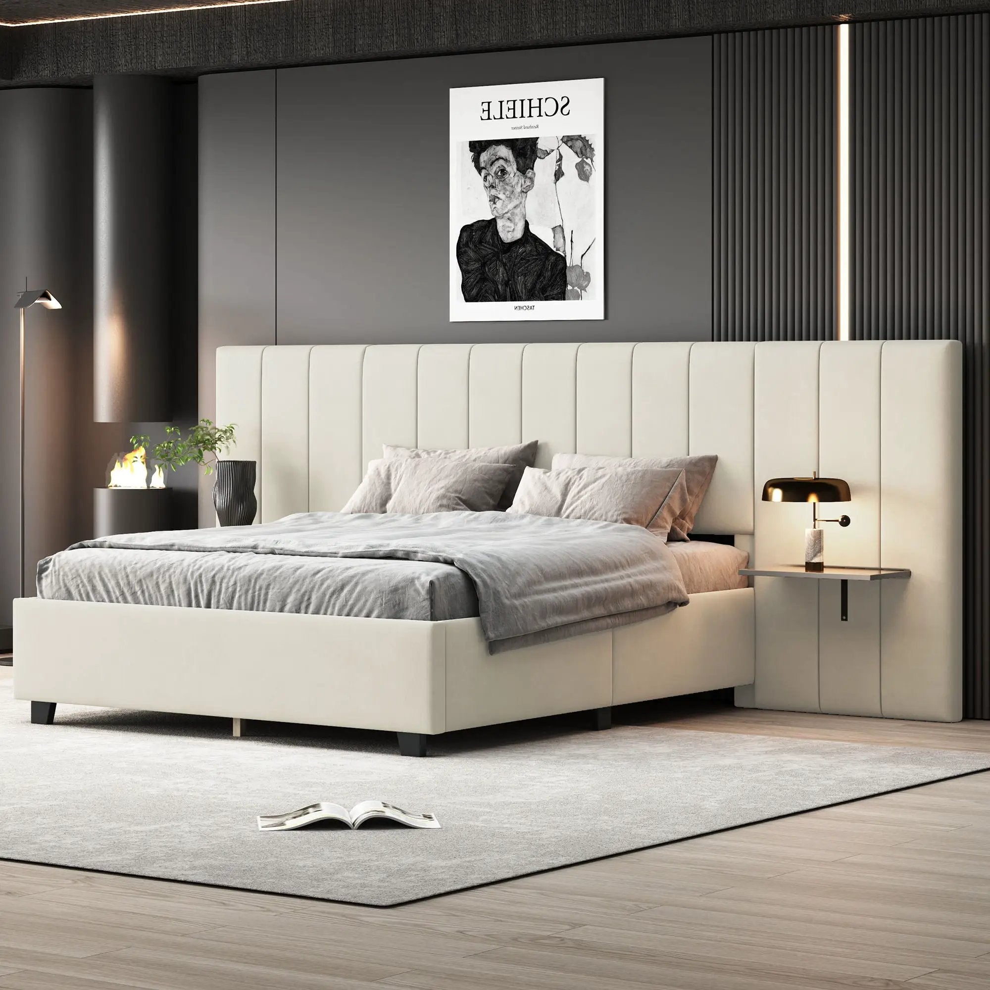 Upholstered Platform Bed With Big Headboard