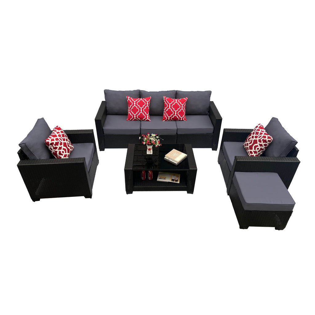 Outdoor Garden Patio Furniture 7-Piece PE Rattan Wicker Cushioned Sofa Sets  and Coffee Table, patio furniture set;outdoor couch;outdoor couch patio furniture;outdoor sofa;patio couch