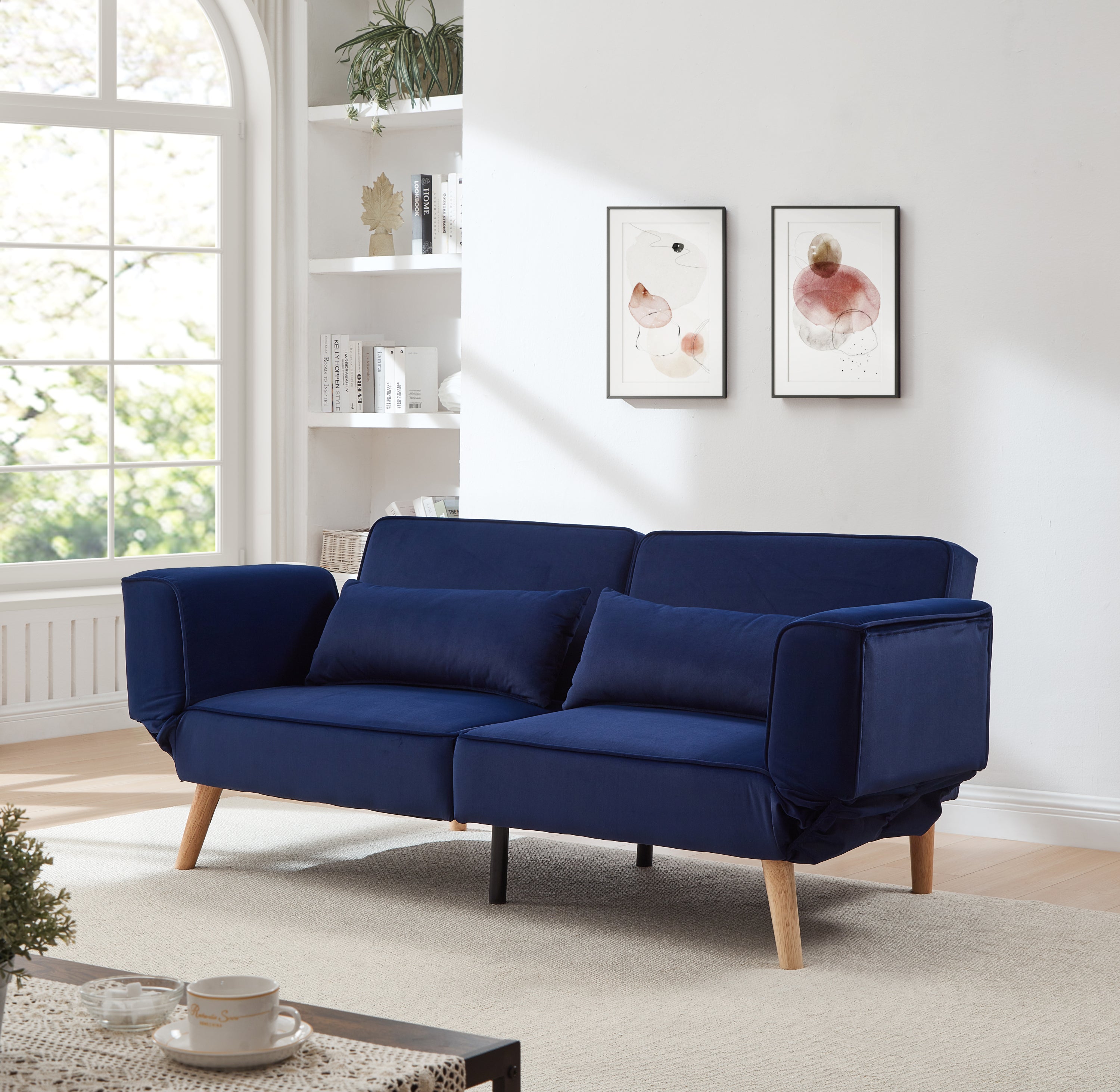 72.8''Futon Sofa Bed, Sleeper Sofa, Small Couch with Adjustable Armrests, Adjustable Recliner Sleeper Sofa Bed for Living Room, Bedroom, Apartment, Navy Blue