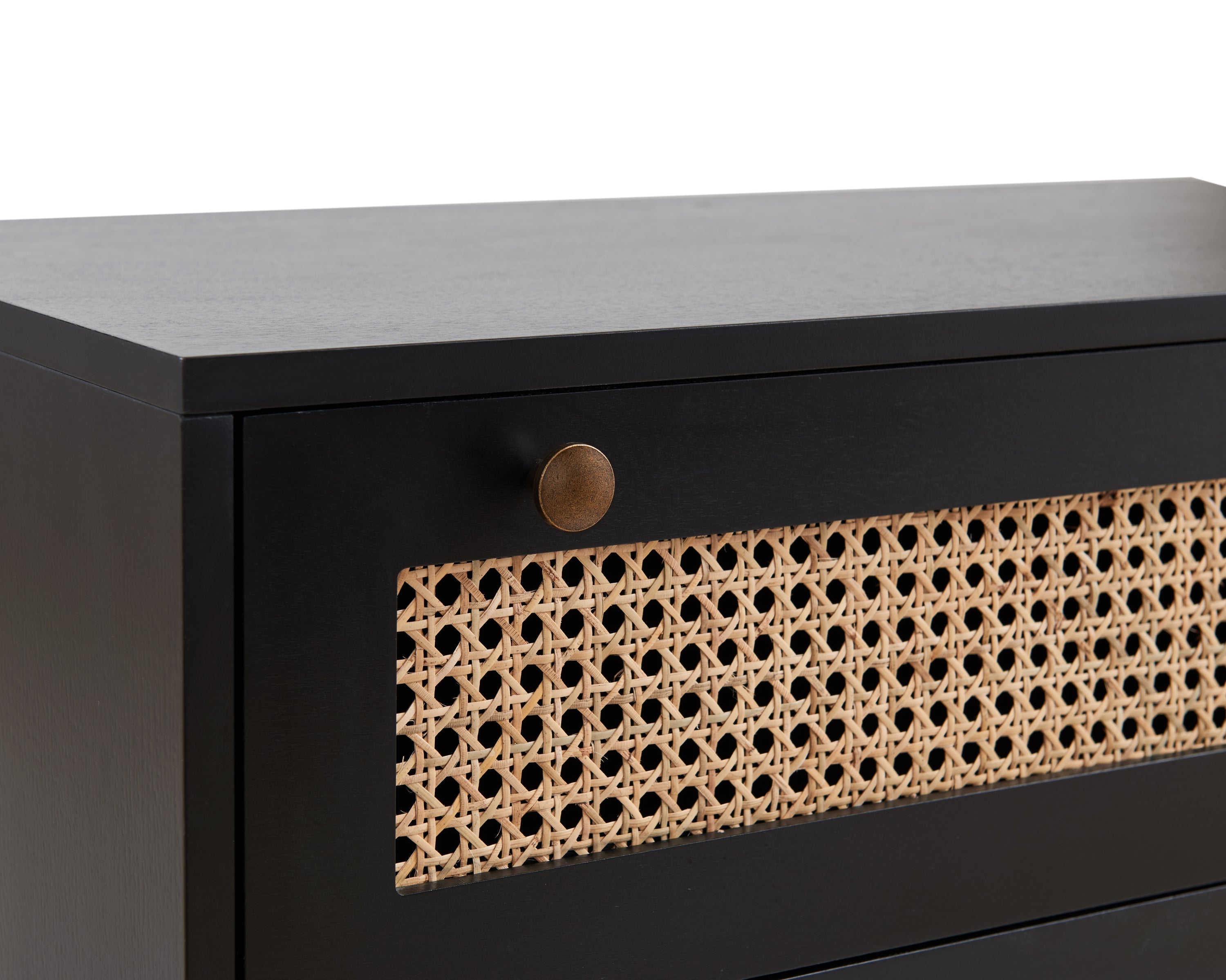 Rattan Storage Cabinet with 3 Large Drawers, Boho Mid-Century Wooden Nightstand Drawer Dresser, Sideboard Buffet Cabinet with Storage for Living Room Dining Room Hallway Bedroom, 30×15.8×30 Inches