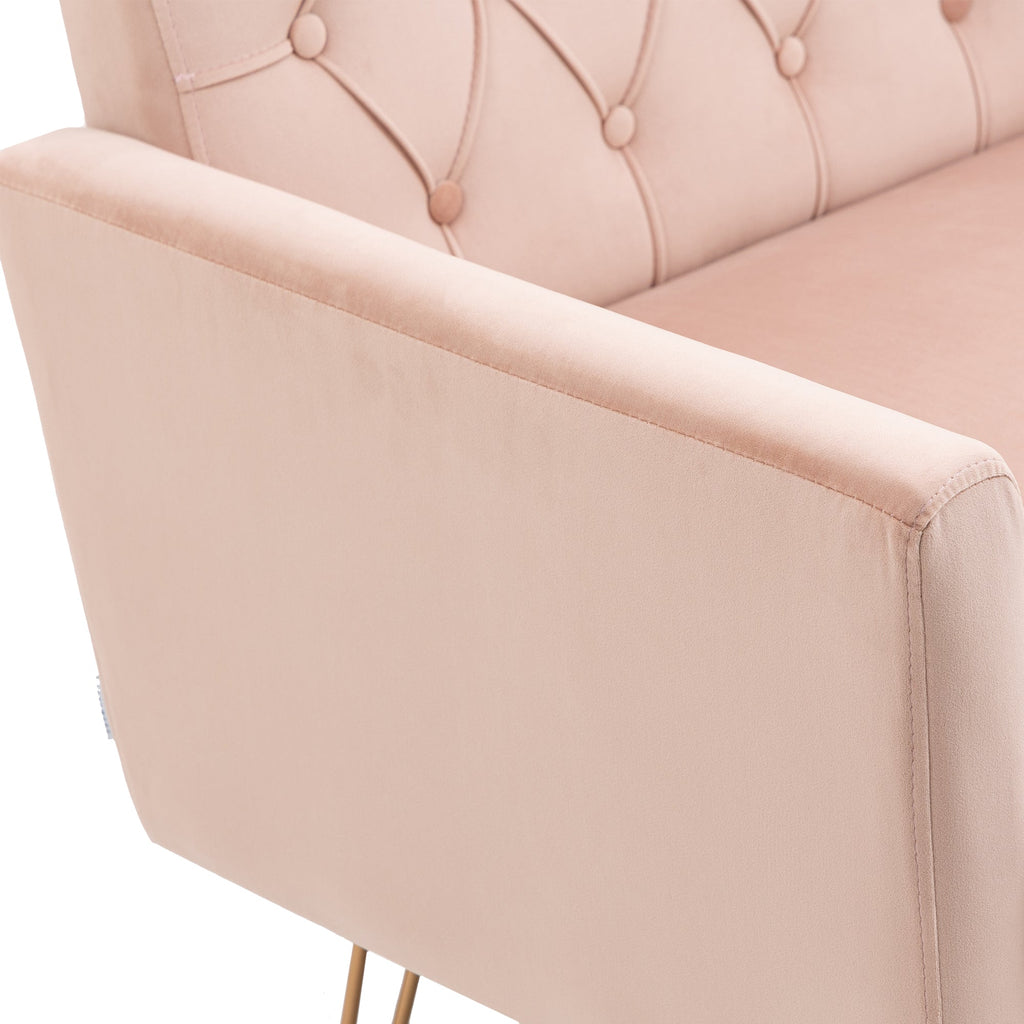 COOLMORE Velvet Armchair Single Sofa Modern Tufted Upholstered Side Reading Chairs with Arm and Gold Metal Leg for Living Room Bedroom (Pink)