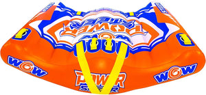 Towable deck tube WOW Power Steer 2P, orange with blue/white graphics and yellow handles