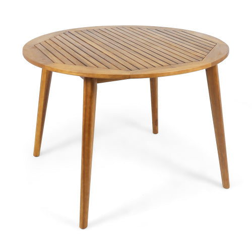 Outdoor Dining Set – Premium Acacia Wood Stamford Table & Wicker Chairs with Cream Cushion for Comfortable Dining Experience,Suitable for large gatherings(1 Table + 4 Chairs)