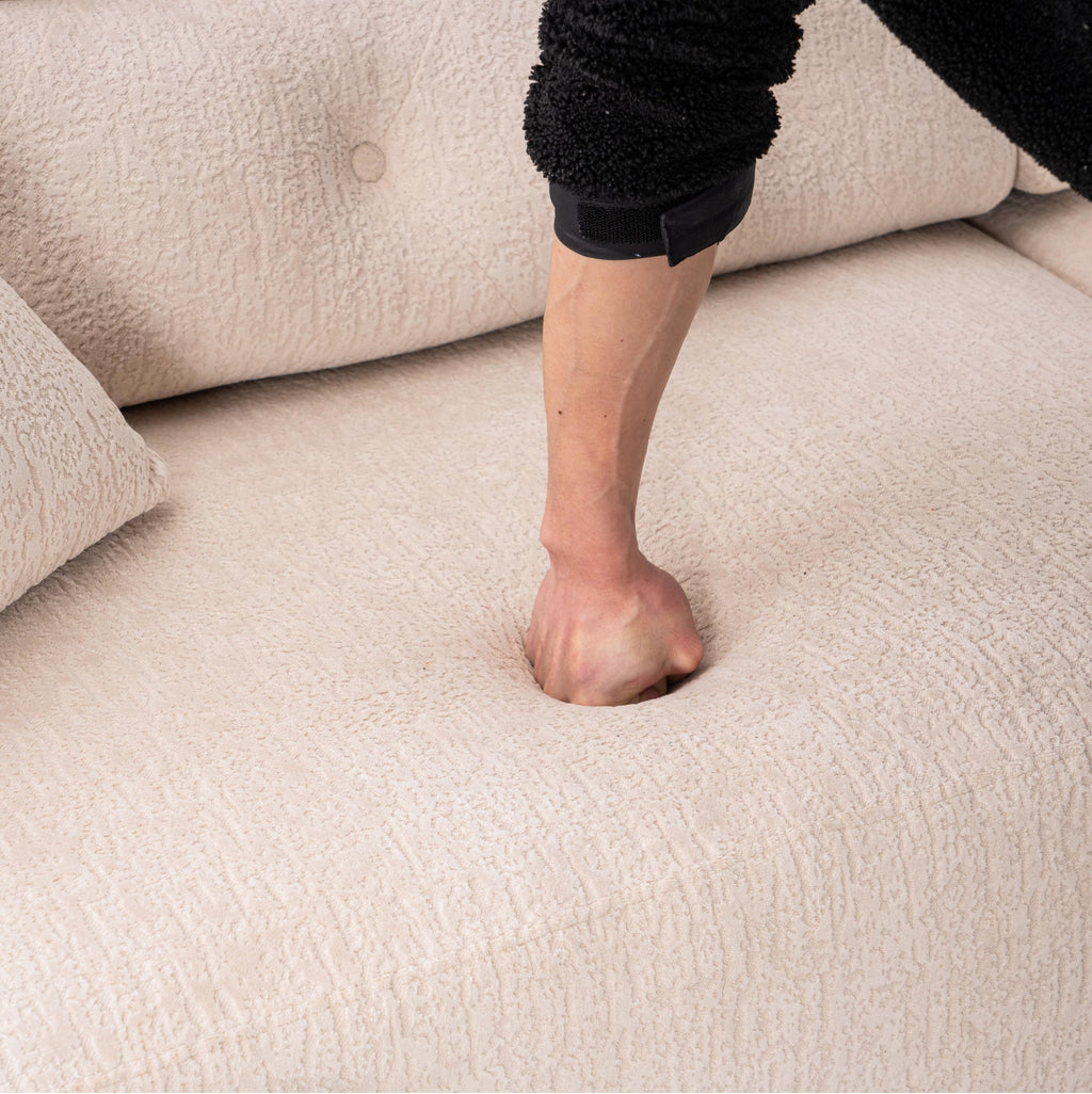 LY-029 APRICOT COMPRESSION SOFA: 4-seater combined sofa, Wood Grain Chenille fabric, full sponge compression sofa,combined sofa with 2 pillows  for living/ Home Furniture/ Apartment