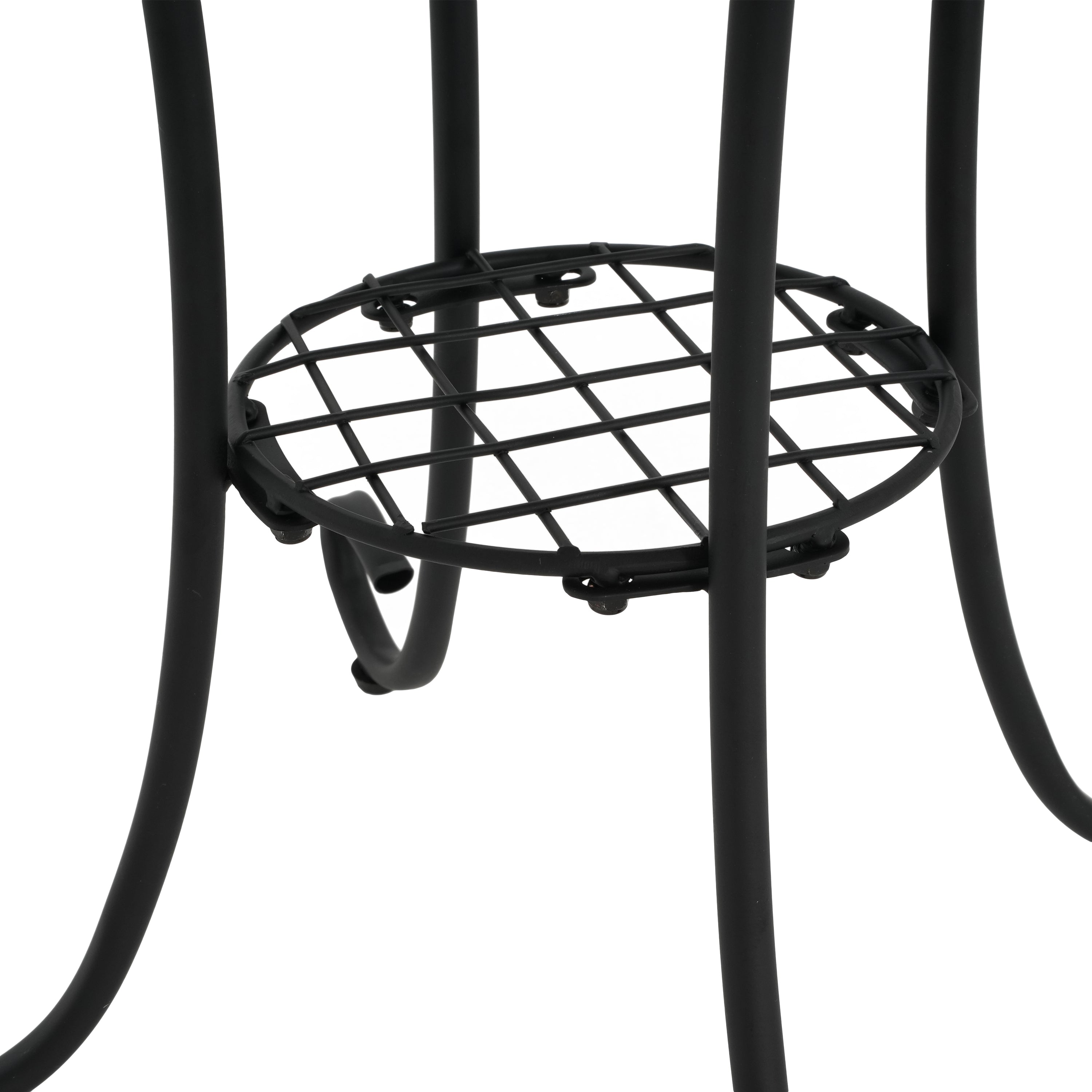 Ceramic Tile and Iron Patio Side Table with Shelf, Brown and Black, 14-inch Diameter