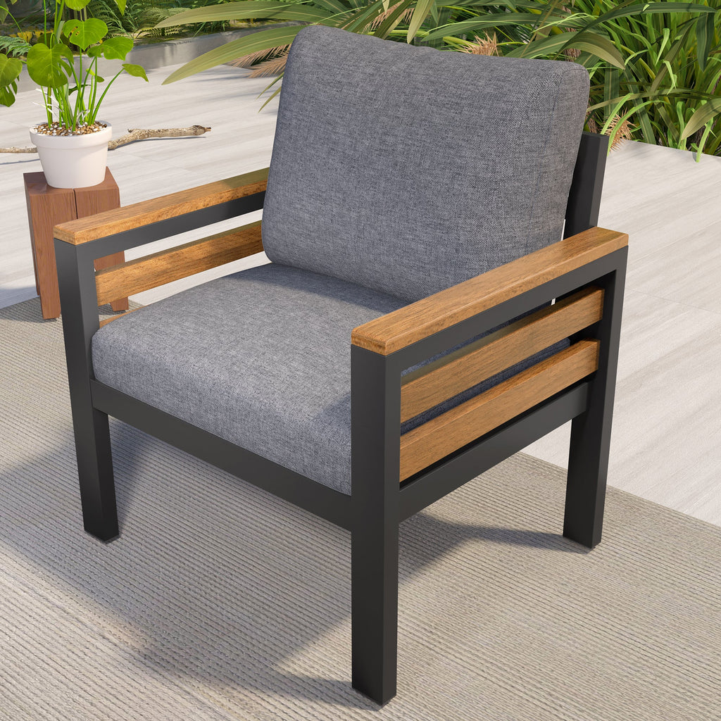GO 4-Piece Outdoor Furniture Sofa Set for 5 People with  Acacia Wood Armrests, Patio Conversation Set with Removable Cushion and Solid Wood Coffee Table  for Garden and Backyard, Grey