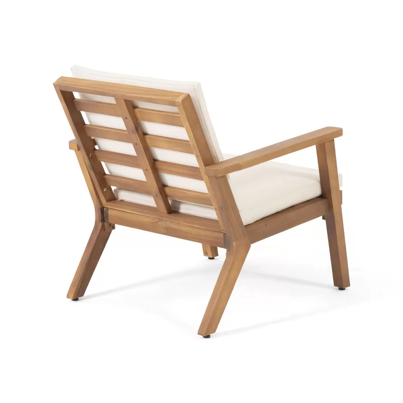 Temecula Outdoor Acacia Wood 4-Seater Chat Set_Loveseat&Coffee Table&2 Club Chairs - Brown Patina Finish + Cream Cushion