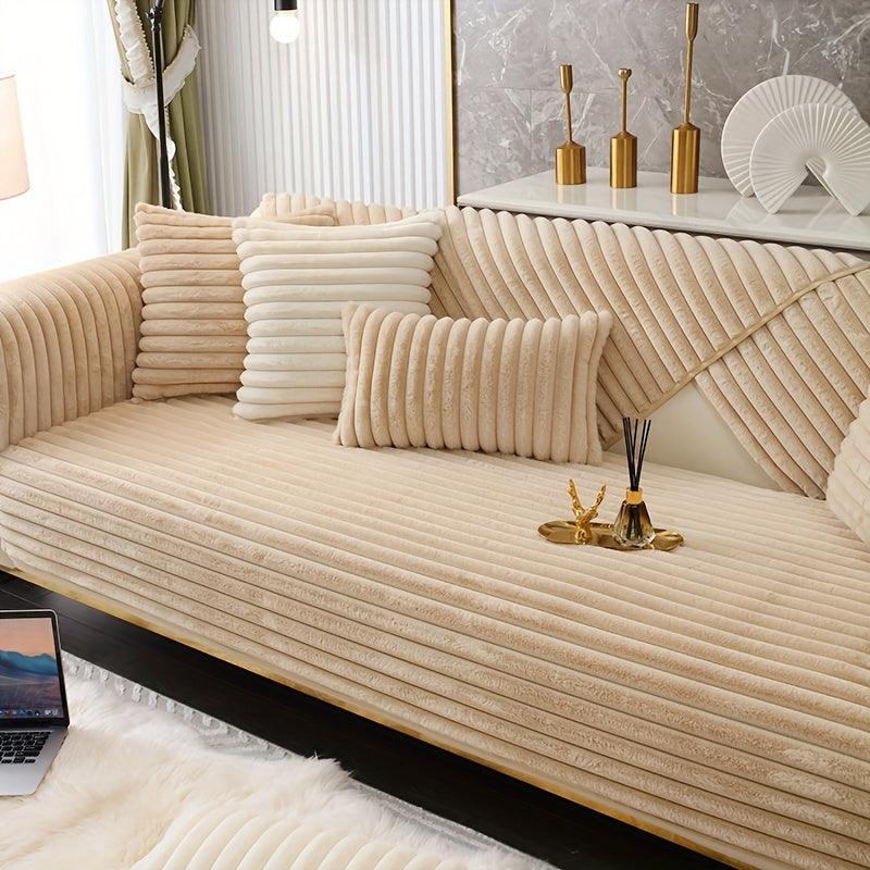 Luxurious Rabbit Fur Sofa Slipcover | Non-Slip Light Grey for dog use