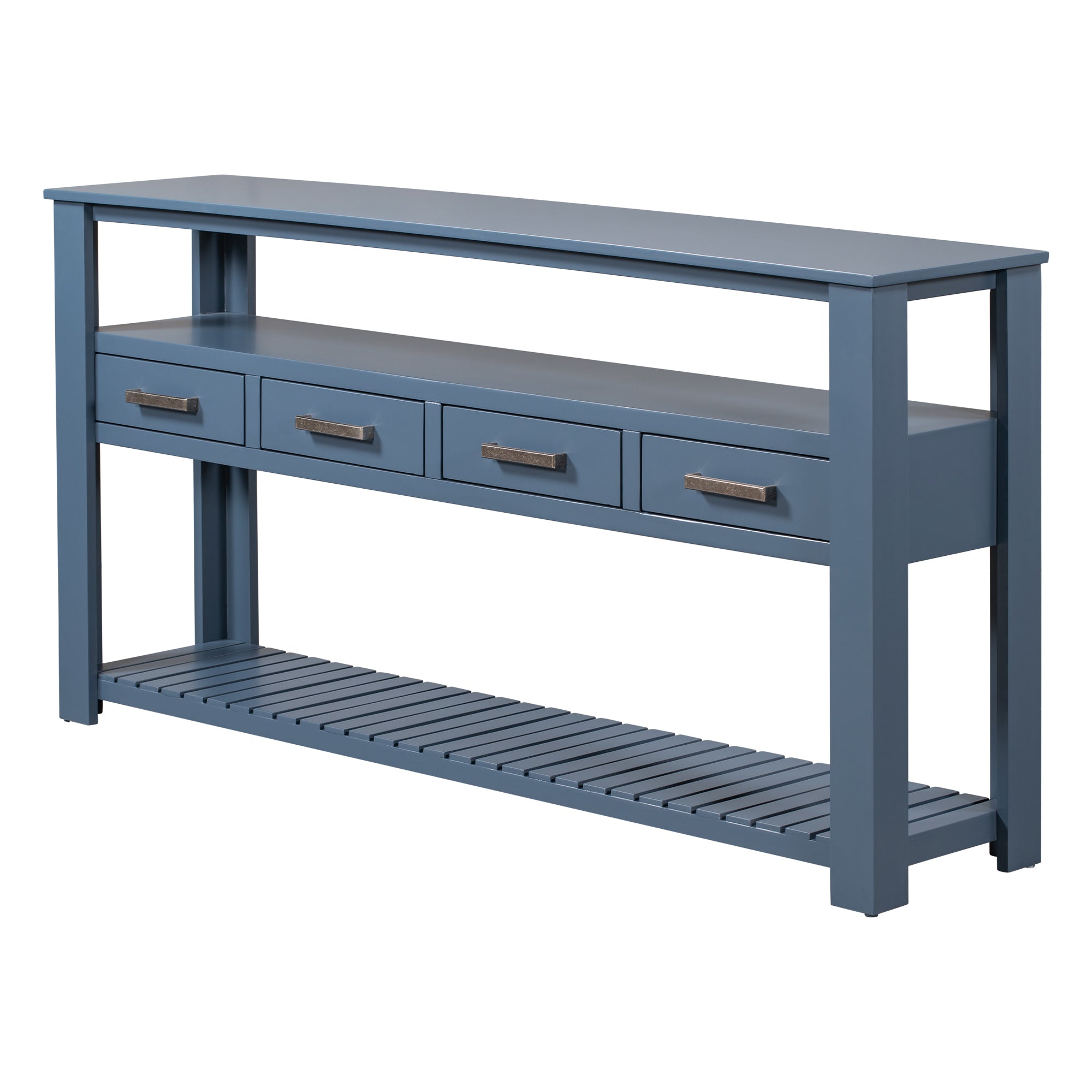 U_STYLE 62.2''Large Entryway Table with 4 Drawers,Painted Console Table with 3-Tier Open Shelves and Metal Handles,Versatile Hallway Sofa Table for Living Room, Bedroom, Foyer and Kitchen