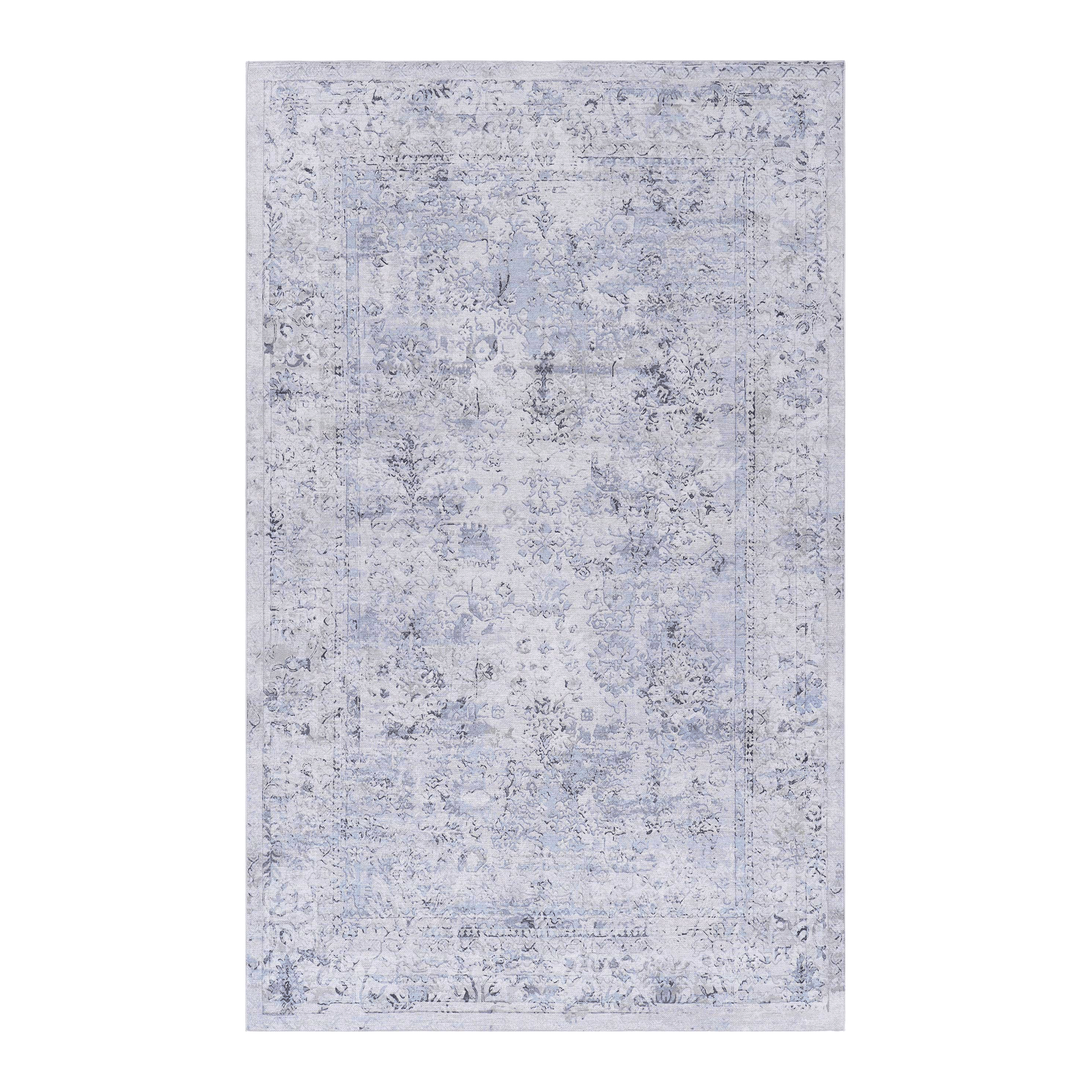 Area Rug 3x5, Washable Rug, Low-Pile, Non-Slip, Non-Shedding, Foldable, Kid & Pet Friendly - Area Rugs for living room, bedroom, kitchen, dining room rug - Perfect Gifts, (Blue+Cream, 3' x 5')