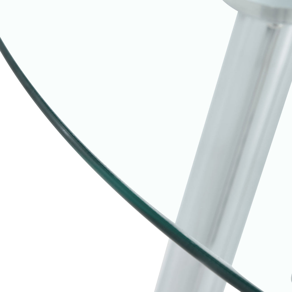 A glass tabletop with a diameter of 40 inches and a modern minimalist circular dining table with silver metal legs.Suitable for living rooms, and conference rooms.W1151S03392