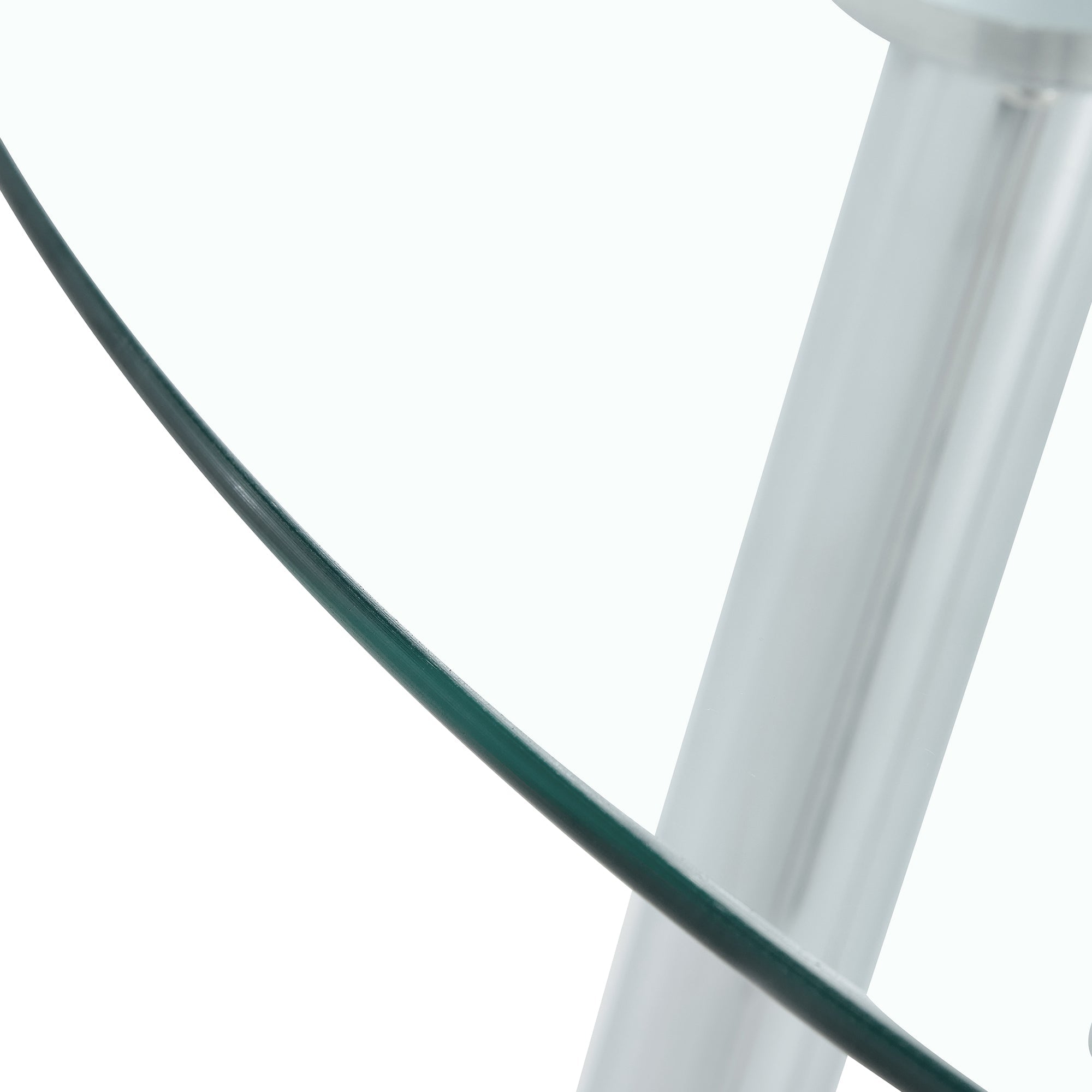 A glass tabletop with a diameter of 40 inches and a modern minimalist circular dining table with silver metal legs.Suitable for living rooms, and conference rooms.W1151S03392
